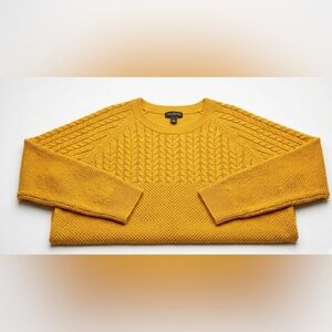 Talbots $99 Mustard Yellow Cable & Waffle Knit Sweater Cotton & Cashmere Blend L